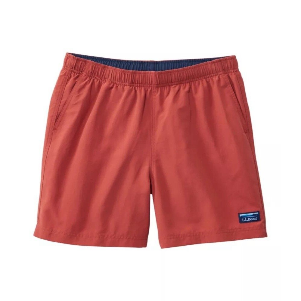 LL Bean Shorts Mens Large Outdoors Shorts Red Liners Performance 7" Inseam Swim